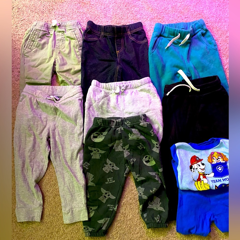 👶🏼Toddler Pants (Bundle of 7) with Free Paw Patrol PJ set sz 18-24months & 2T - Picture 1 of 12